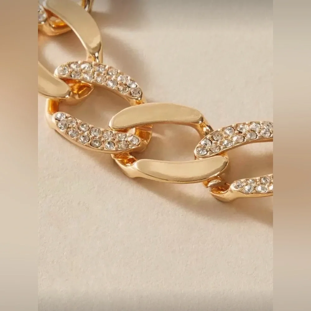Gold‎ Tone Chain Women's Bracelet with Rhinestone Accents